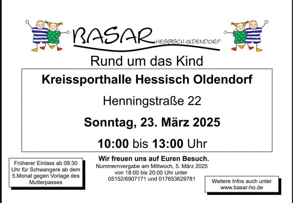 Flyer Basar Rund um das Kind in Hessisch Oldendorf am 23. März 2025